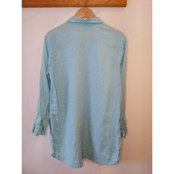 J. Jill Love Linen Button Down Shirt Size Medium Seafoam Green 100% Linen - Picture 2 of 7